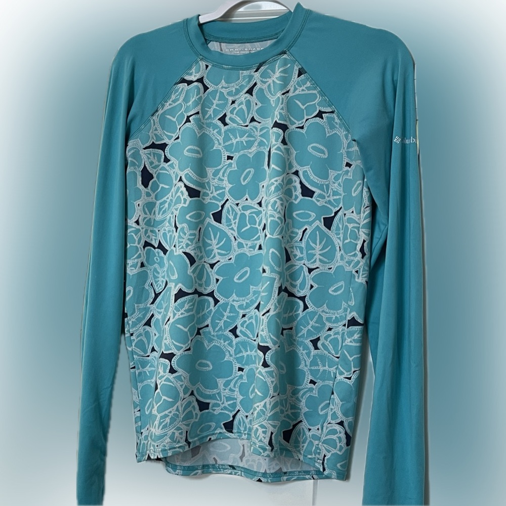 Columbia Teal Floral Long Sleeve Rash Guard Shirt Ladies size XL